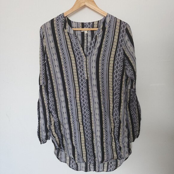 Umgee Striped Black Tunic Blouse Large Geometric - Picture 2 of 7